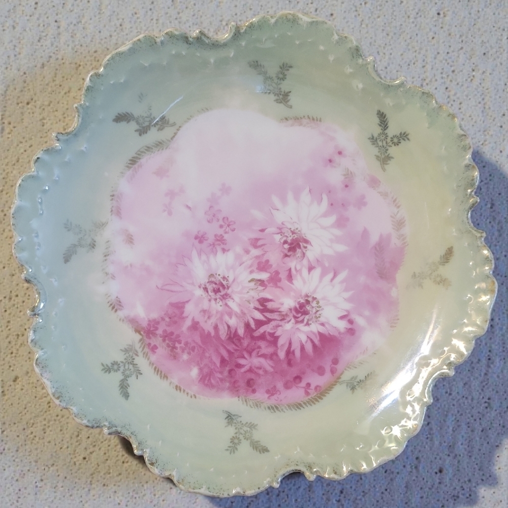VTG 1891-1906 ROSENTHAL MONBIJOU HAND-PAINTED GILDED EDGED BOWL GREEN/PINK PLATE